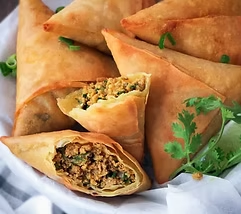 Vegan kheema samosa product showcase